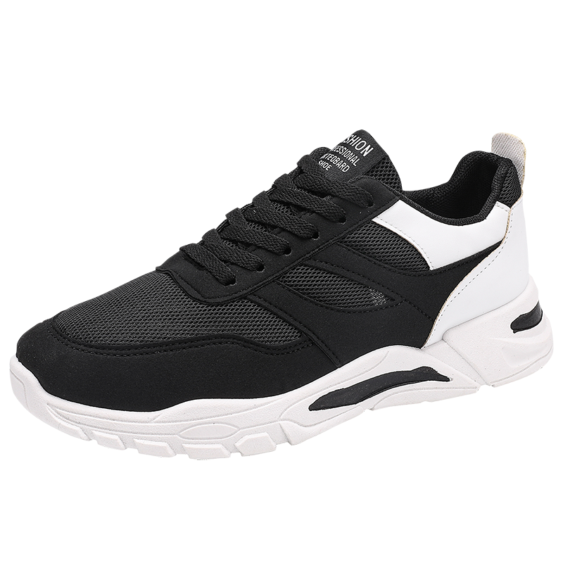 Shoes For Men Patchwork Black White Mesh Breathable Lightweight Lace Up Outdoor Sport Running Walking Male Trainers Tennis Rhonda J026