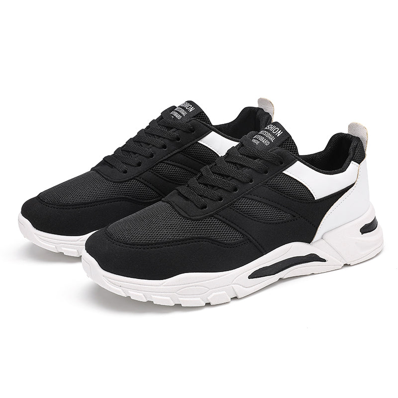 Shoes For Men Patchwork Black White Mesh Breathable Lightweight Lace Up Outdoor Sport Running Walking Male Trainers Tennis Rhonda J026
