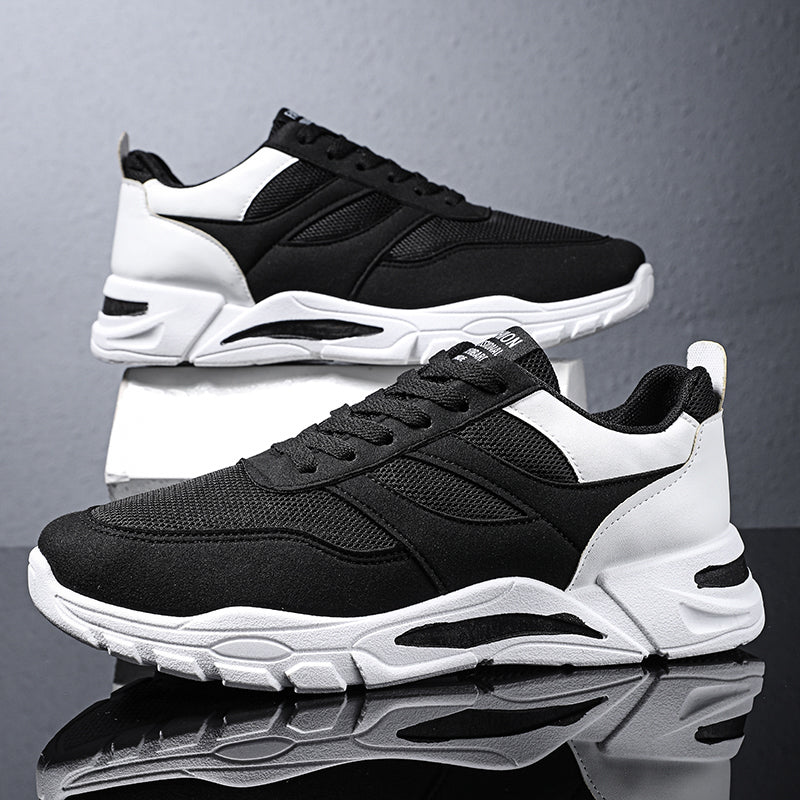 Shoes For Men Patchwork Black White Mesh Breathable Lightweight Lace Up Outdoor Sport Running Walking Male Trainers Tennis Rhonda J026