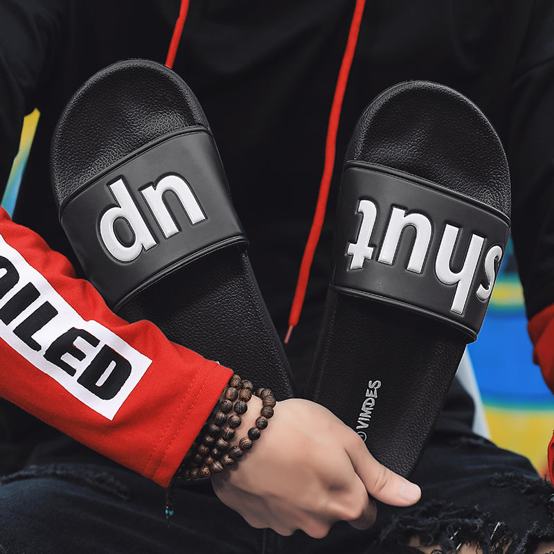 SHUT UP Slippers Casual Bathroom Bathing Sandals Indoor Outdoor Soft Sole Flip Flop Тапочки Повседневные сандалии для купания в помещении На открытом воздухе Вьетнамки с мягкой подошвой
