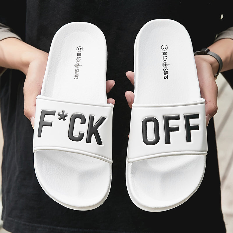 F*CK OFF Slippers Casual Bathroom Bathing Sandals Indoor Outdoor Soft Sole Flip Flop Тапочки Повседневные сандалии для купания в помещении На открытом воздухе Вьетнамки с мягкой подошвой