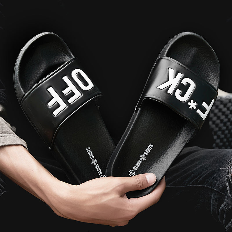 F*CK OFF Slippers Casual Bathroom Bathing Sandals Indoor Outdoor Soft Sole Flip Flop Тапочки Повседневные сандалии для купания в помещении На открытом воздухе Вьетнамки с мягкой подошвой