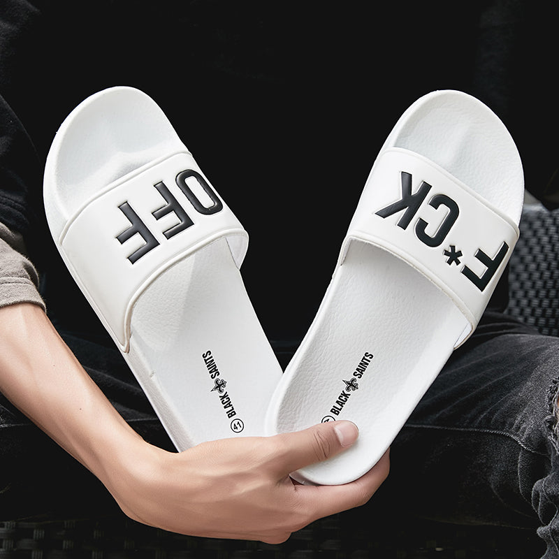 F*CK OFF Slippers Casual Bathroom Bathing Sandals Indoor Outdoor Soft Sole Flip Flop Тапочки Повседневные сандалии для купания в помещении На открытом воздухе Вьетнамки с мягкой подошвой