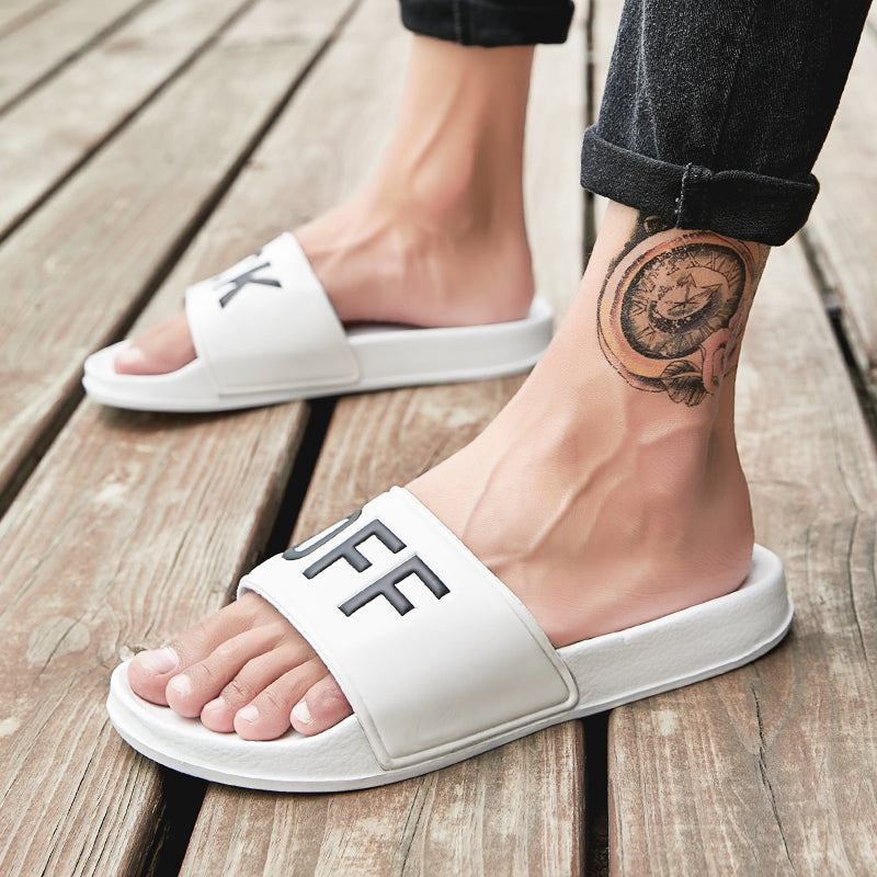 F*CK OFF Slippers Casual Bathroom Bathing Sandals Indoor Outdoor Soft Sole Flip Flop Тапочки Повседневные сандалии для купания в помещении На открытом воздухе Вьетнамки с мягкой подошвой
