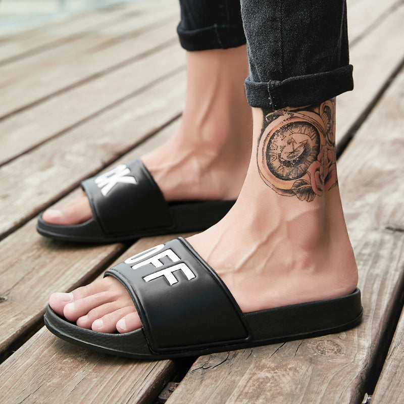 F*CK OFF Slippers Casual Bathroom Bathing Sandals Indoor Outdoor Soft Sole Flip Flop Тапочки Повседневные сандалии для купания в помещении На открытом воздухе Вьетнамки с мягкой подошвой