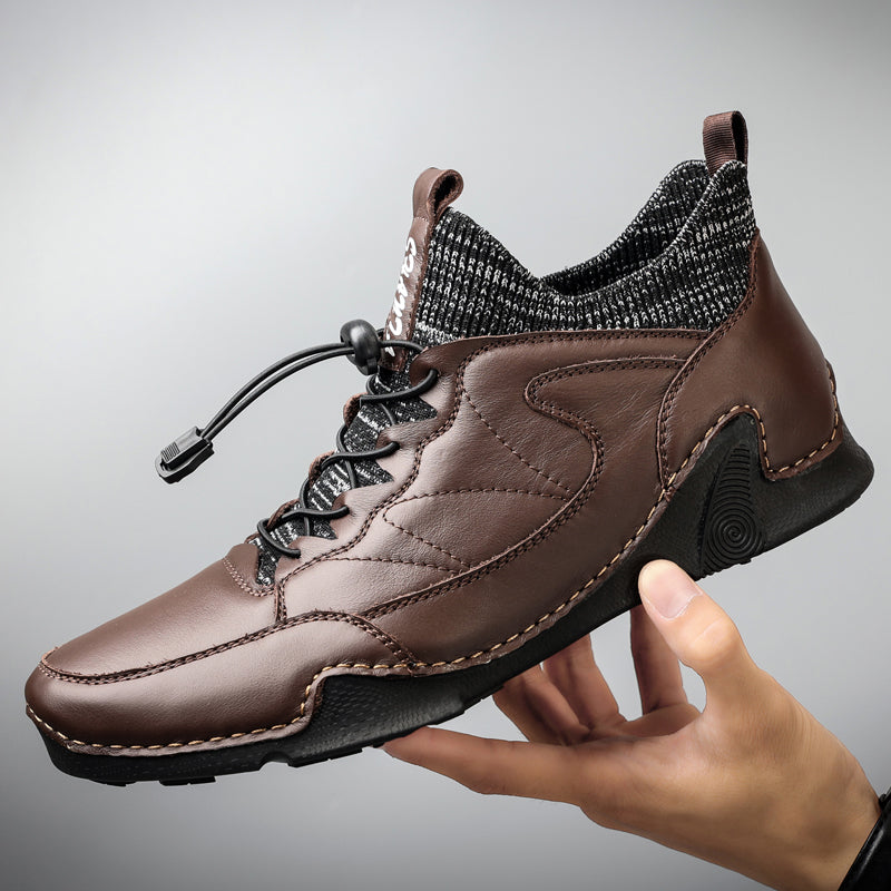 New Winter Men Boots Luxury Brand Leather High Top Shoes Fashion Handmade Casual Ankle Boots For Men Botas Hombre Big Size Waller 3011