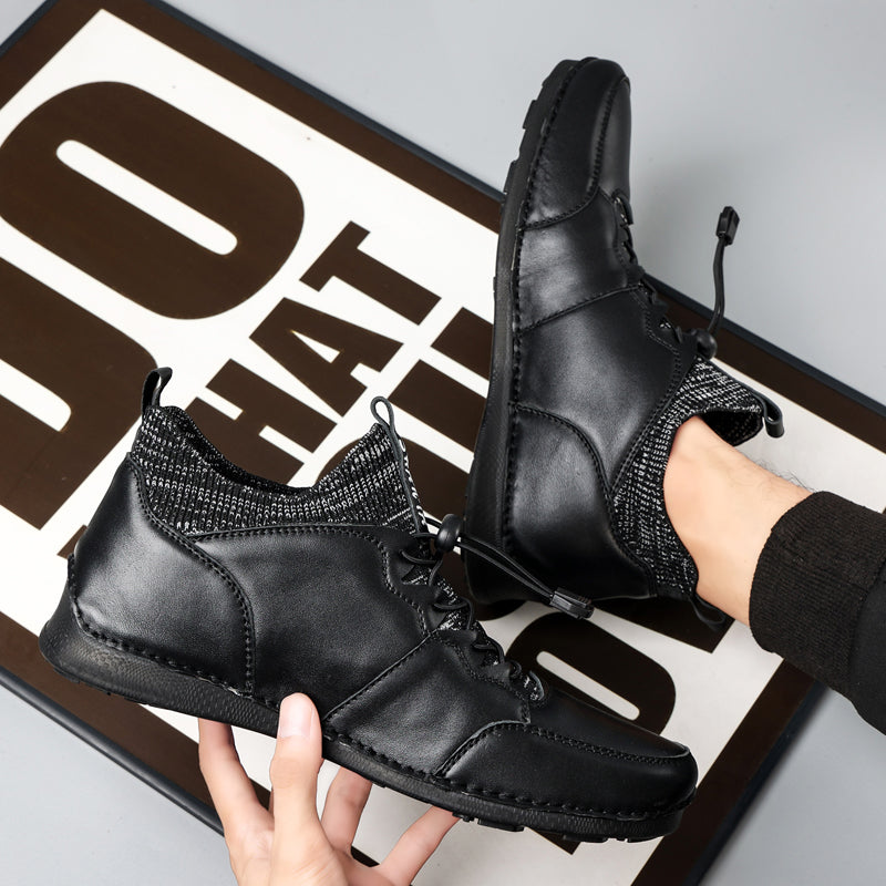 New Winter Men Boots Luxury Brand Leather High Top Shoes Fashion Handmade Casual Ankle Boots For Men Botas Hombre Big Size Waller 3011