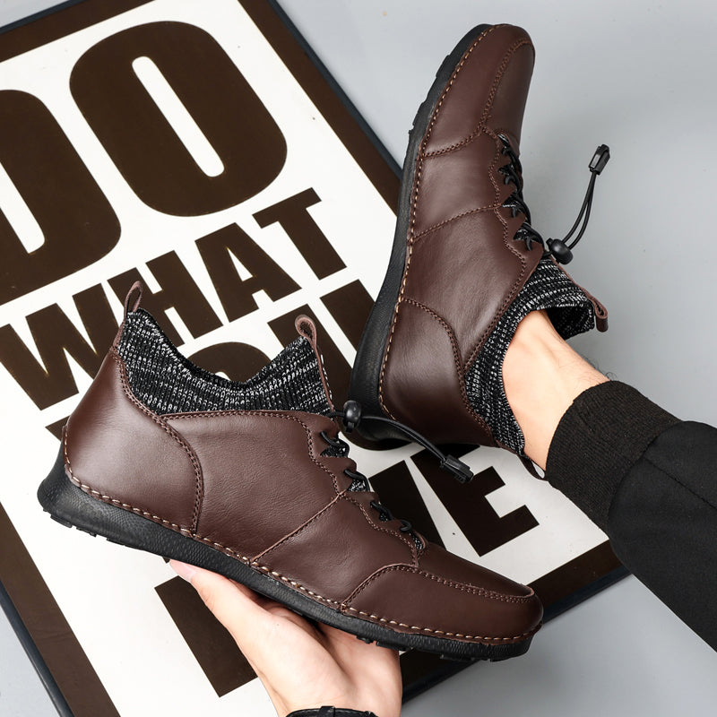 New Winter Men Boots Luxury Brand Leather High Top Shoes Fashion Handmade Casual Ankle Boots For Men Botas Hombre Big Size Waller 3011
