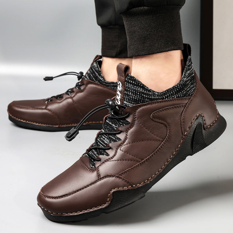 New Winter Men Boots Luxury Brand Leather High Top Shoes Fashion Handmade Casual Ankle Boots For Men Botas Hombre Big Size Waller 3011