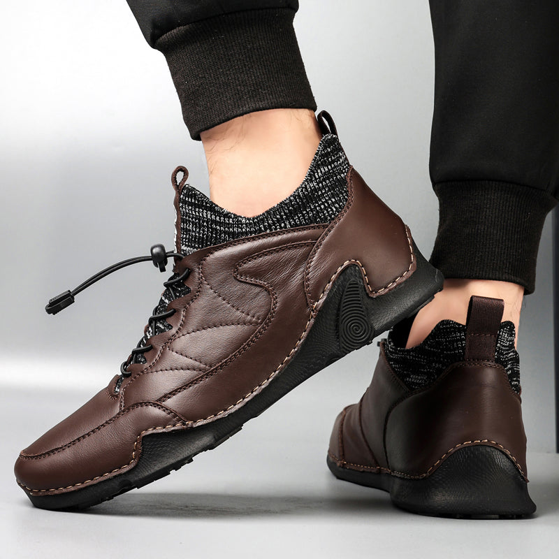 New Winter Men Boots Luxury Brand Leather High Top Shoes Fashion Handmade Casual Ankle Boots For Men Botas Hombre Big Size Waller 3011