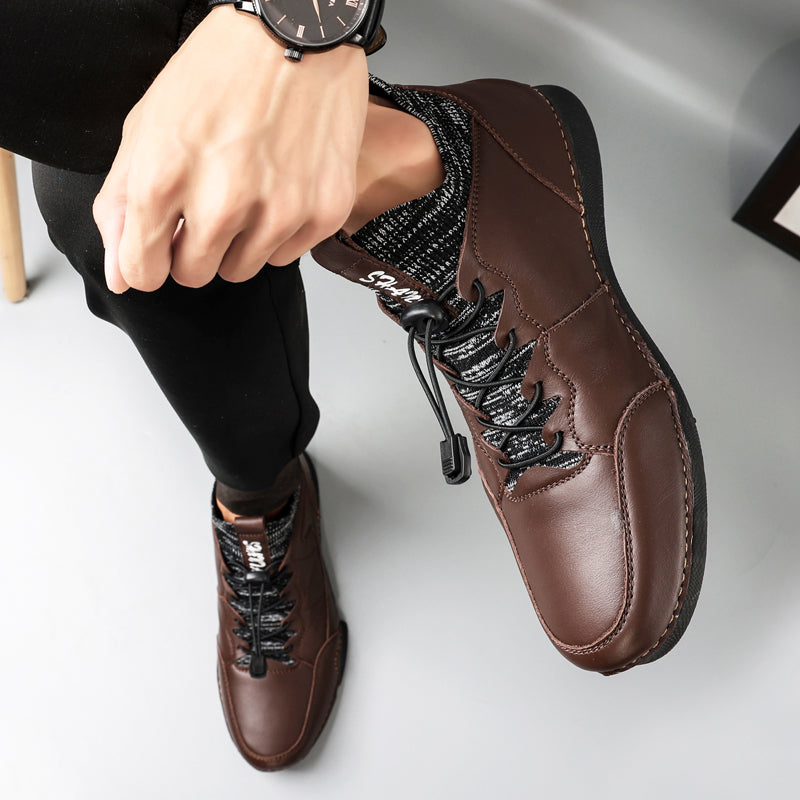 New Winter Men Boots Luxury Brand Leather High Top Shoes Fashion Handmade Casual Ankle Boots For Men Botas Hombre Big Size Waller 3011
