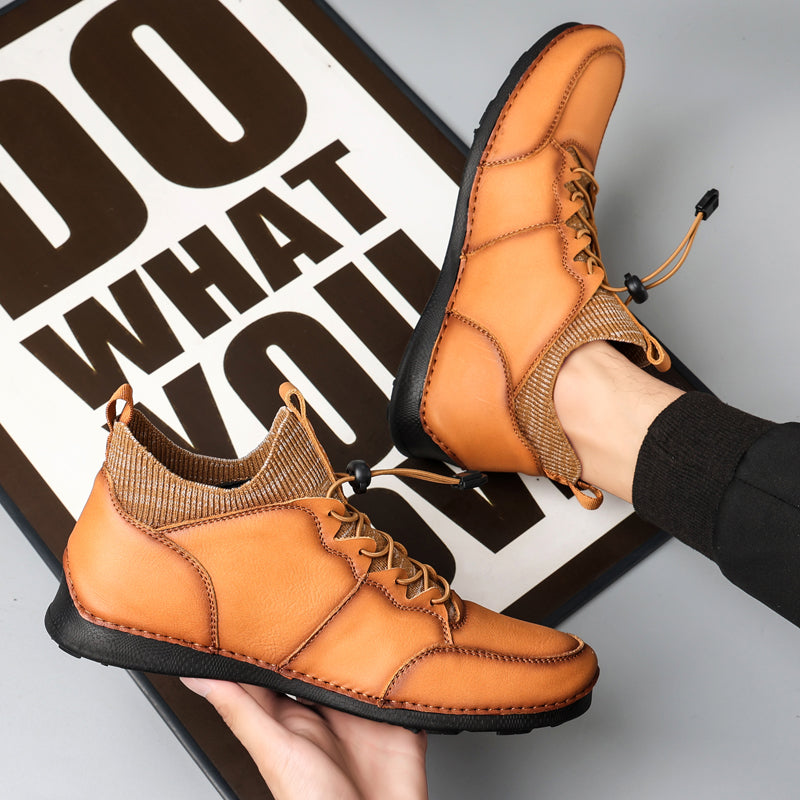 New Winter Men Boots Luxury Brand Leather High Top Shoes Fashion Handmade Casual Ankle Boots For Men Botas Hombre Big Size Waller 3011