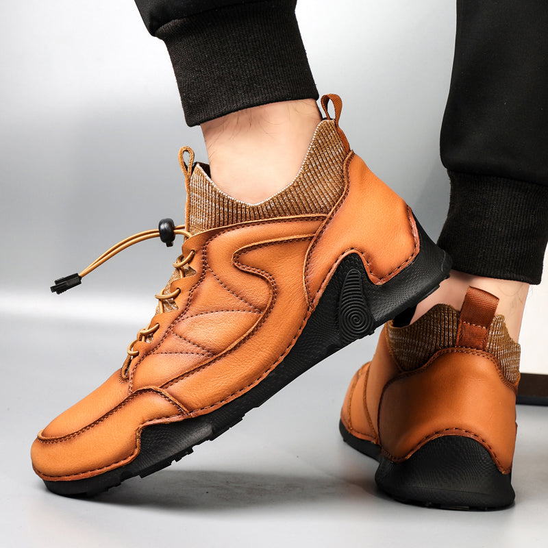 New Winter Men Boots Luxury Brand Leather High Top Shoes Fashion Handmade Casual Ankle Boots For Men Botas Hombre Big Size Waller 3011