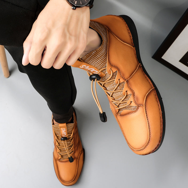 New Winter Men Boots Luxury Brand Leather High Top Shoes Fashion Handmade Casual Ankle Boots For Men Botas Hombre Big Size Waller 3011