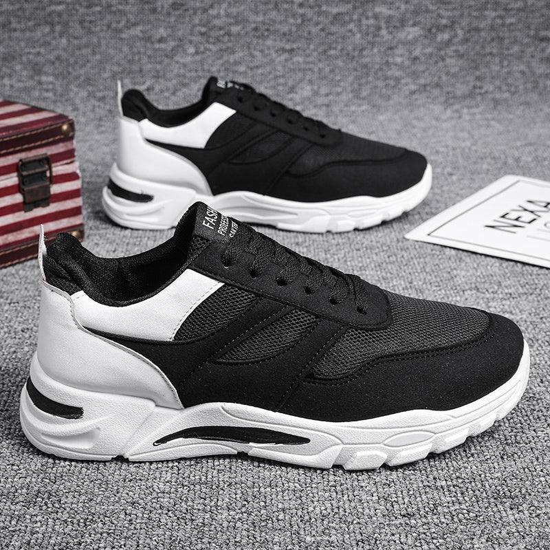 Shoes For Men Patchwork Black White Mesh Breathable Lightweight Lace Up Outdoor Sport Running Walking Male Trainers Tennis Rhonda J026