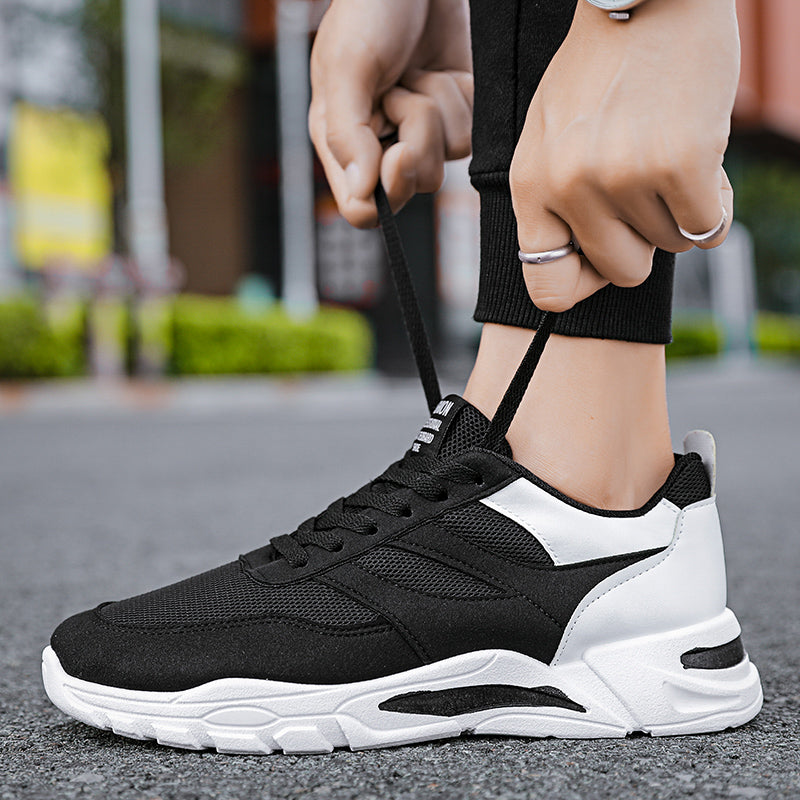 Shoes For Men Patchwork Black White Mesh Breathable Lightweight Lace Up Outdoor Sport Running Walking Male Trainers Tennis Rhonda J026