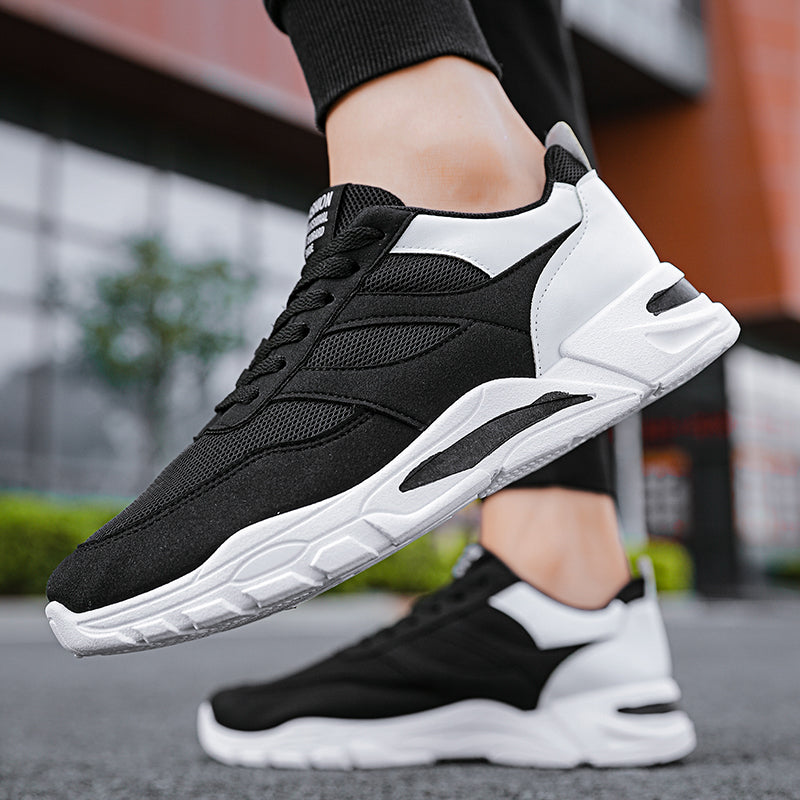 Shoes For Men Patchwork Black White Mesh Breathable Lightweight Lace Up Outdoor Sport Running Walking Male Trainers Tennis Rhonda J026