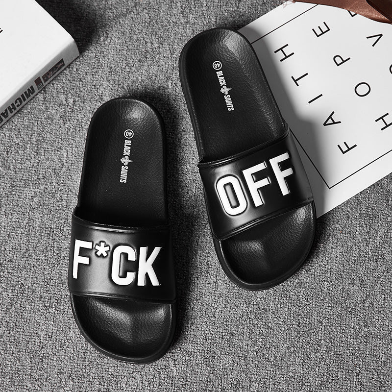 F*CK OFF Slippers Casual Bathroom Bathing Sandals Indoor Outdoor Soft Sole Flip Flop Тапочки Повседневные сандалии для купания в помещении На открытом воздухе Вьетнамки с мягкой подошвой