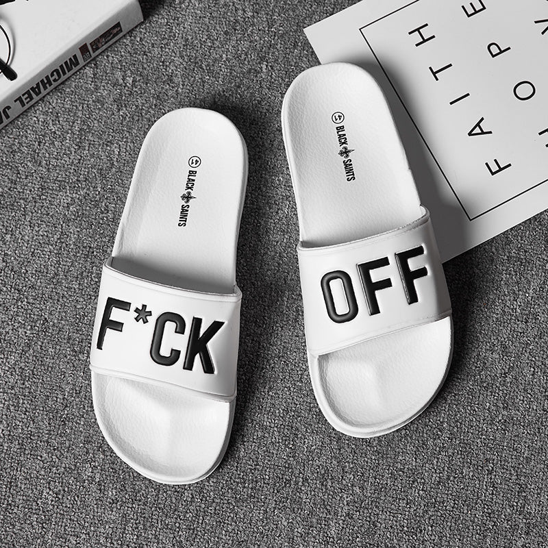 F*CK OFF Slippers Casual Bathroom Bathing Sandals Indoor Outdoor Soft Sole Flip Flop Тапочки Повседневные сандалии для купания в помещении На открытом воздухе Вьетнамки с мягкой подошвой