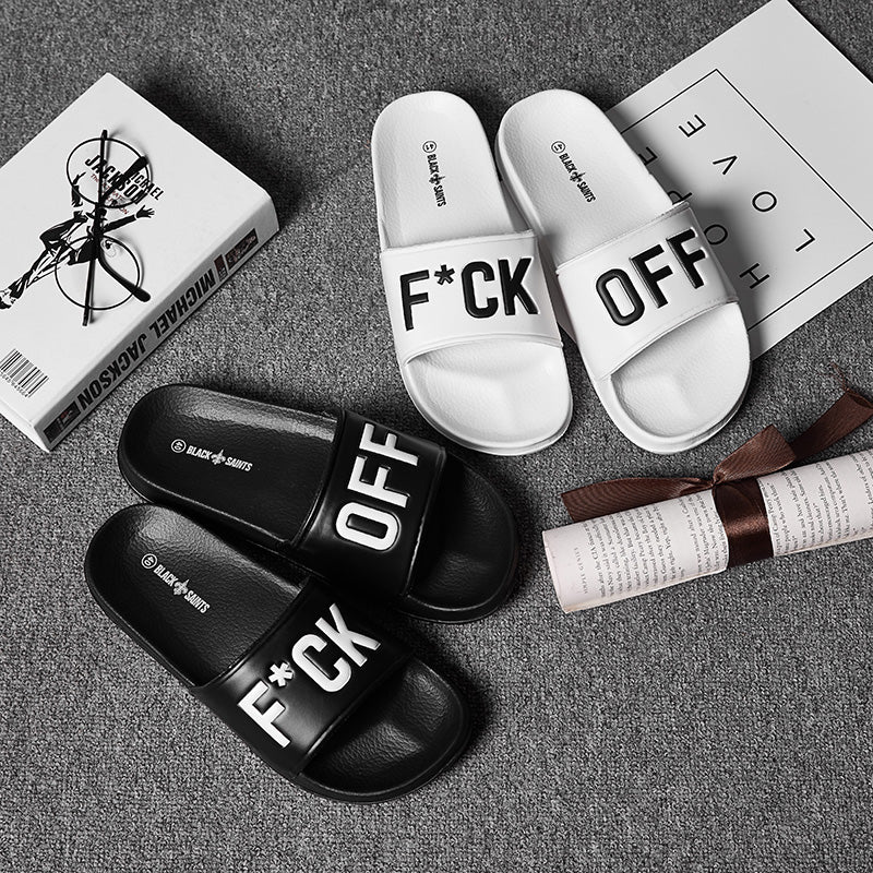 F*CK OFF Slippers Casual Bathroom Bathing Sandals Indoor Outdoor Soft Sole Flip Flop Тапочки Повседневные сандалии для купания в помещении На открытом воздухе Вьетнамки с мягкой подошвой