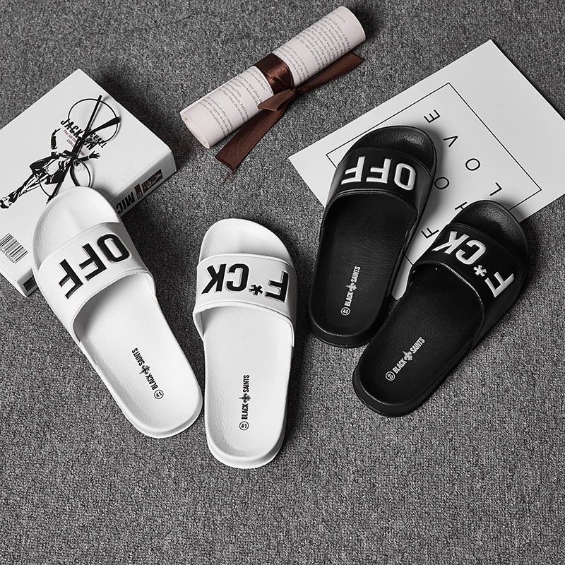 F*CK OFF Slippers Casual Bathroom Bathing Sandals Indoor Outdoor Soft Sole Flip Flop Тапочки Повседневные сандалии для купания в помещении На открытом воздухе Вьетнамки с мягкой подошвой