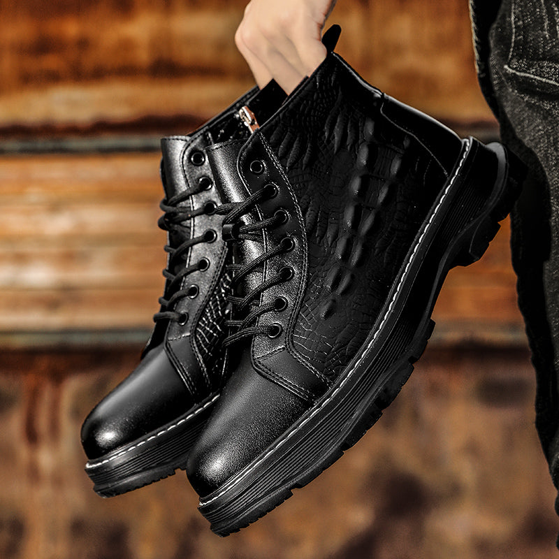 Men's Platform increased Martin boots with cotton to keep warm, men's motorcycle shoes, fashion Non-slip casual shoes Norris M9228