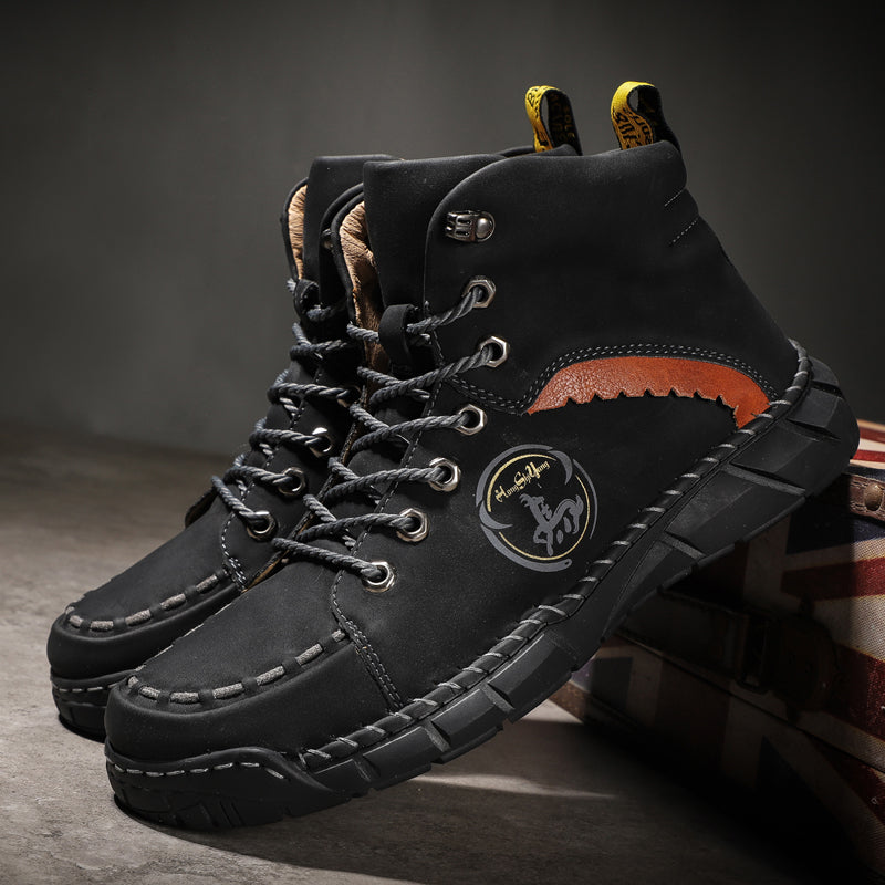 882 Men's Casual Oxford Boots High Top Leather Shoes for Men Punk Ankle Boots Combat Motorcycle Boots Mens Business Formal Work Shoes