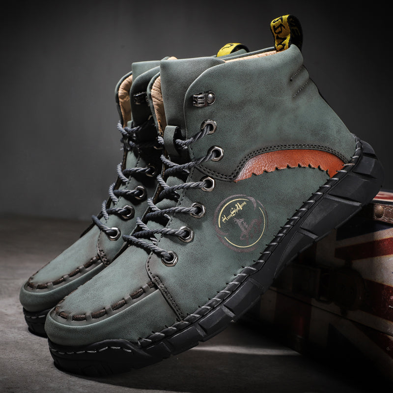 882 Men's Casual Oxford Boots High Top Leather Shoes for Men Punk Ankle Boots Combat Motorcycle Boots Mens Business Formal Work Shoes