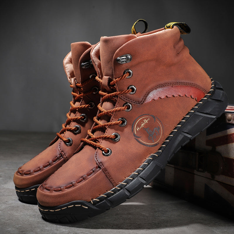 882 Men's Casual Oxford Boots High Top Leather Shoes for Men Punk Ankle Boots Combat Motorcycle Boots Mens Business Formal Work Shoes