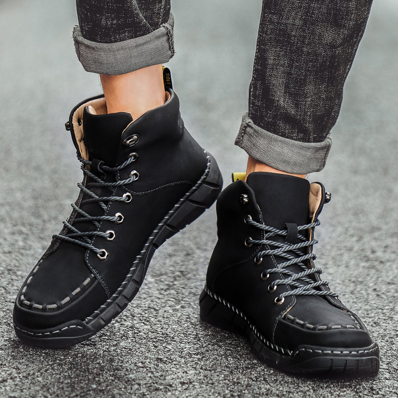 882 Men's Casual Oxford Boots High Top Leather Shoes for Men Punk Ankle Boots Combat Motorcycle Boots Mens Business Formal Work Shoes