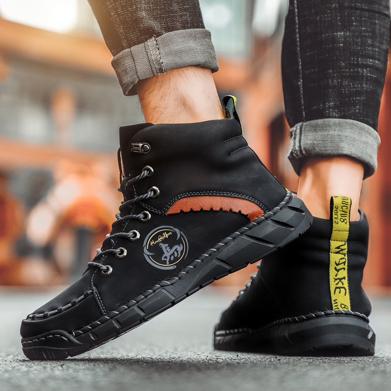 882 Men's Casual Oxford Boots High Top Leather Shoes for Men Punk Ankle Boots Combat Motorcycle Boots Mens Business Formal Work Shoes