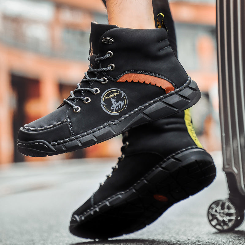 882 Men's Casual Oxford Boots High Top Leather Shoes for Men Punk Ankle Boots Combat Motorcycle Boots Mens Business Formal Work Shoes