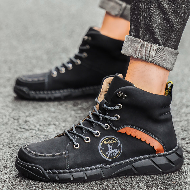 882 Men's Casual Oxford Boots High Top Leather Shoes for Men Punk Ankle Boots Combat Motorcycle Boots Mens Business Formal Work Shoes