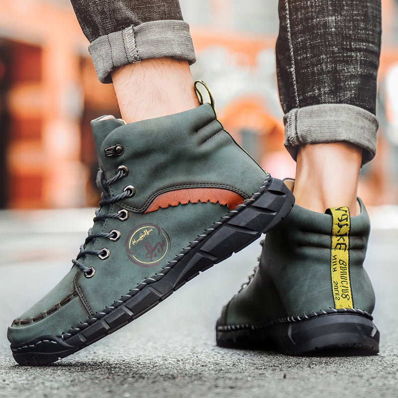 882 Men's Casual Oxford Boots High Top Leather Shoes for Men Punk Ankle Boots Combat Motorcycle Boots Mens Business Formal Work Shoes