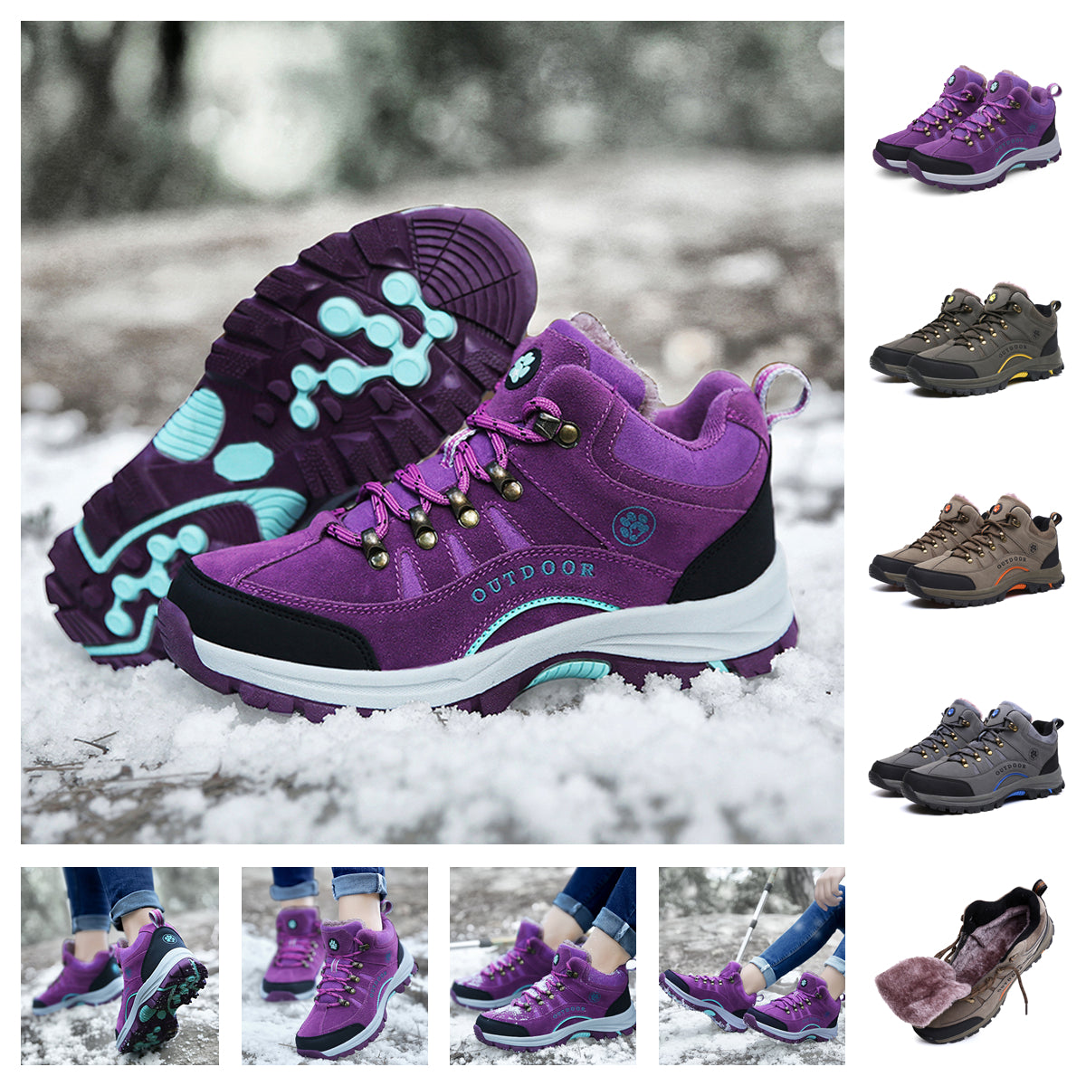 Women Snow Waterproof Warm Plush High Quality Outdoor Hiking Boots Camping Big Size thermal outdoor hiking high top sneakers K711