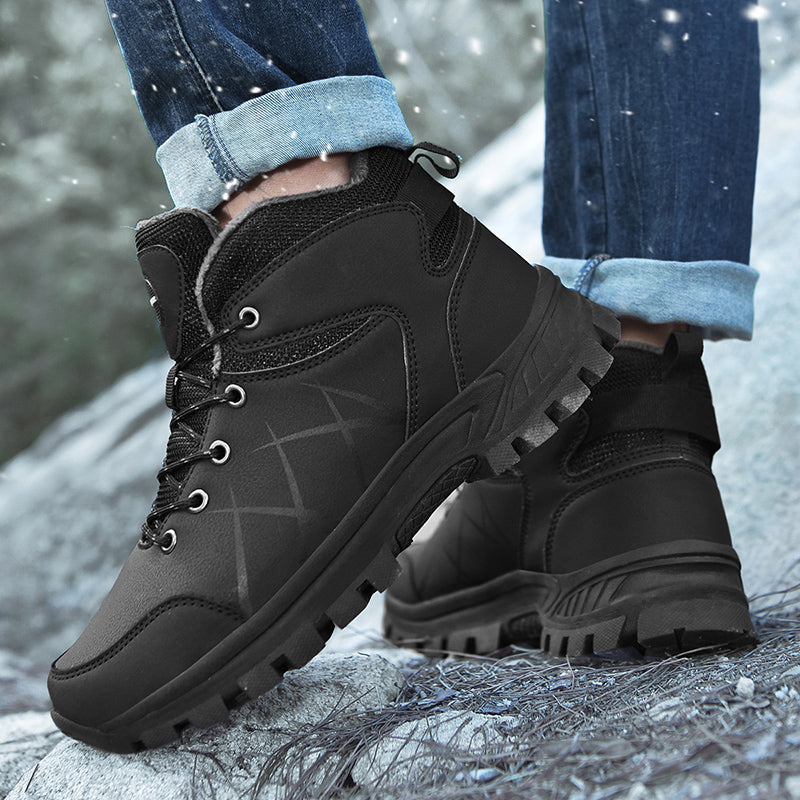 Mens Outdoor Plush Lined Non Slip Lace Up Hiking Climbing Boots comfort soft Waterproof Hiking Warm Boots Jason726