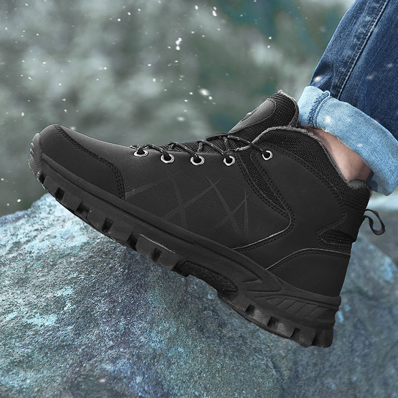 Mens Outdoor Plush Lined Non Slip Lace Up Hiking Climbing Boots comfort soft Waterproof Hiking Warm Boots Jason726