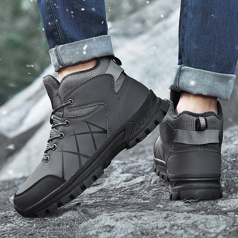 Mens Outdoor Plush Lined Non Slip Lace Up Hiking Climbing Boots comfort soft Waterproof Hiking Warm Boots Jason726