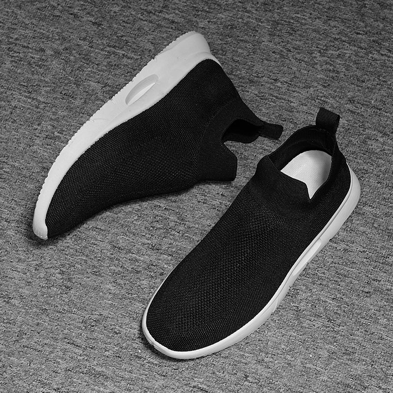 Men Vulcanized Shoes Mesh Casual Lightweight Breathable Slip On Soft Bottom Black White Jogging Walking Rhonda 9025