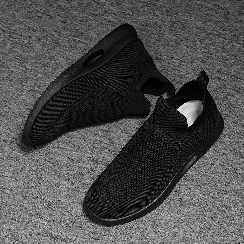 Men Vulcanized Shoes Mesh Casual Lightweight Breathable Slip On Soft Bottom Black White Jogging Walking Rhonda 9025