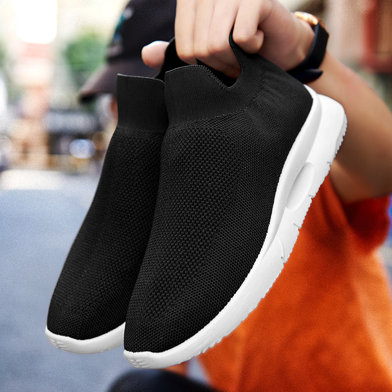 Men Vulcanized Shoes Mesh Casual Lightweight Breathable Slip On Soft Bottom Black White Jogging Walking Rhonda 9025