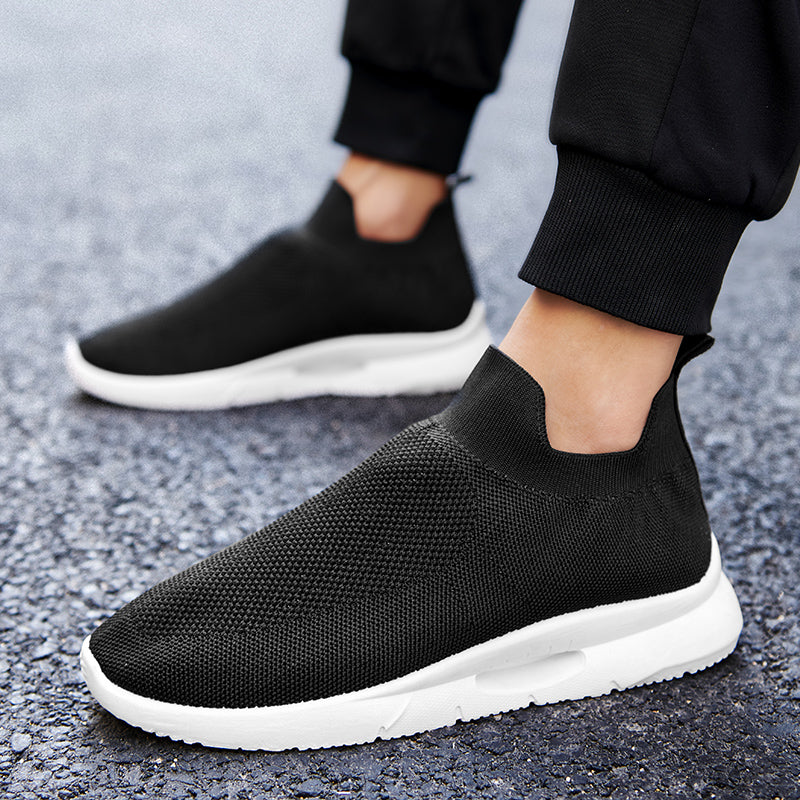 Men Vulcanized Shoes Mesh Casual Lightweight Breathable Slip On Soft Bottom Black White Jogging Walking Rhonda 9025