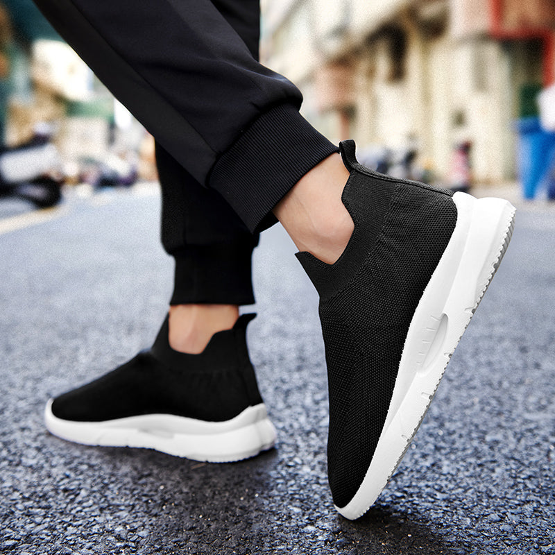 Men Vulcanized Shoes Mesh Casual Lightweight Breathable Slip On Soft Bottom Black White Jogging Walking Rhonda 9025