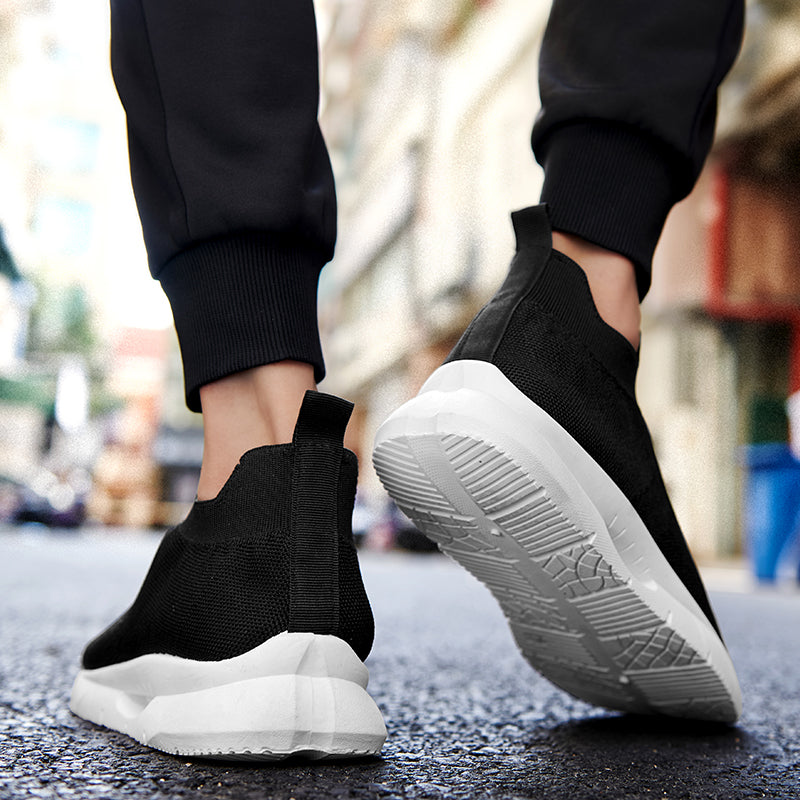 Men Vulcanized Shoes Mesh Casual Lightweight Breathable Slip On Soft Bottom Black White Jogging Walking Rhonda 9025