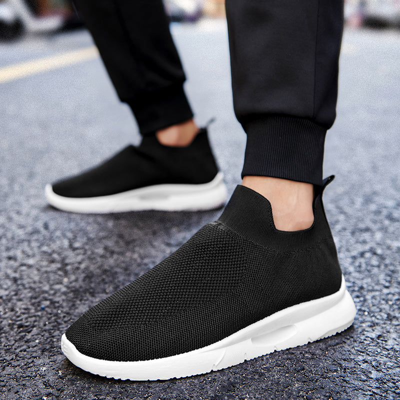 Men Vulcanized Shoes Mesh Casual Lightweight Breathable Slip On Soft Bottom Black White Jogging Walking Rhonda 9025