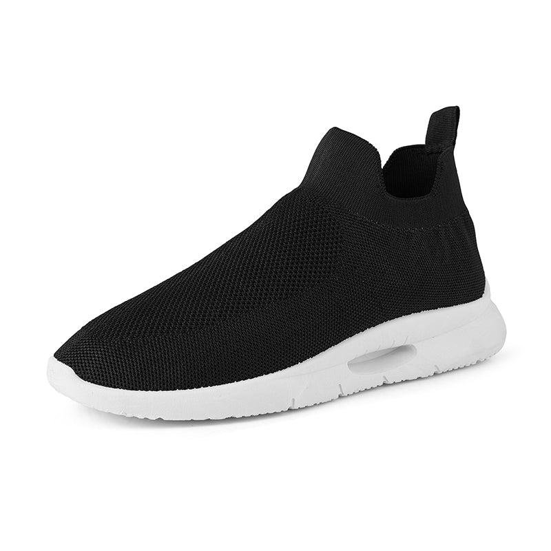 Men Vulcanized Shoes Mesh Casual Lightweight Breathable Slip On Soft Bottom Black White Jogging Walking Rhonda 9025