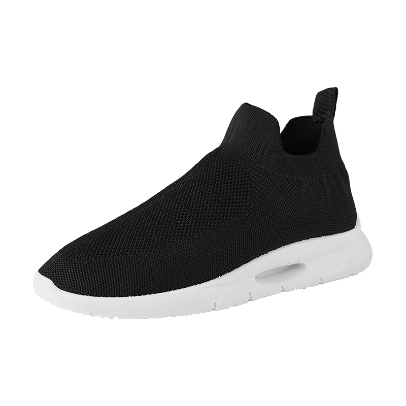 Men Vulcanized Shoes Mesh Casual Lightweight Breathable Slip On Soft Bottom Black White Jogging Walking Rhonda 9025