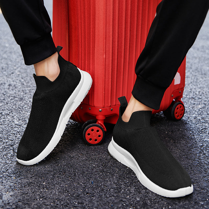 Men Vulcanized Shoes Mesh Casual Lightweight Breathable Slip On Soft Bottom Black White Jogging Walking Rhonda 9025