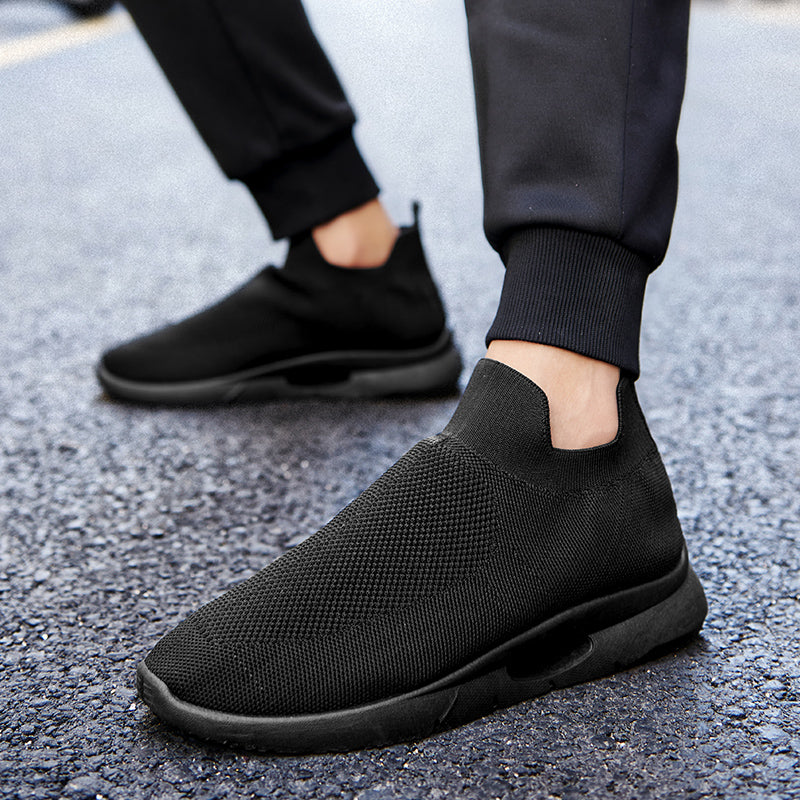 Men Vulcanized Shoes Mesh Casual Lightweight Breathable Slip On Soft Bottom Black White Jogging Walking Rhonda 9025