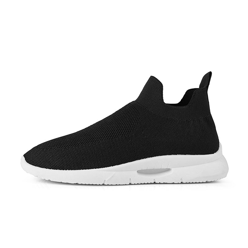 Men Vulcanized Shoes Mesh Casual Lightweight Breathable Slip On Soft Bottom Black White Jogging Walking Rhonda 9025